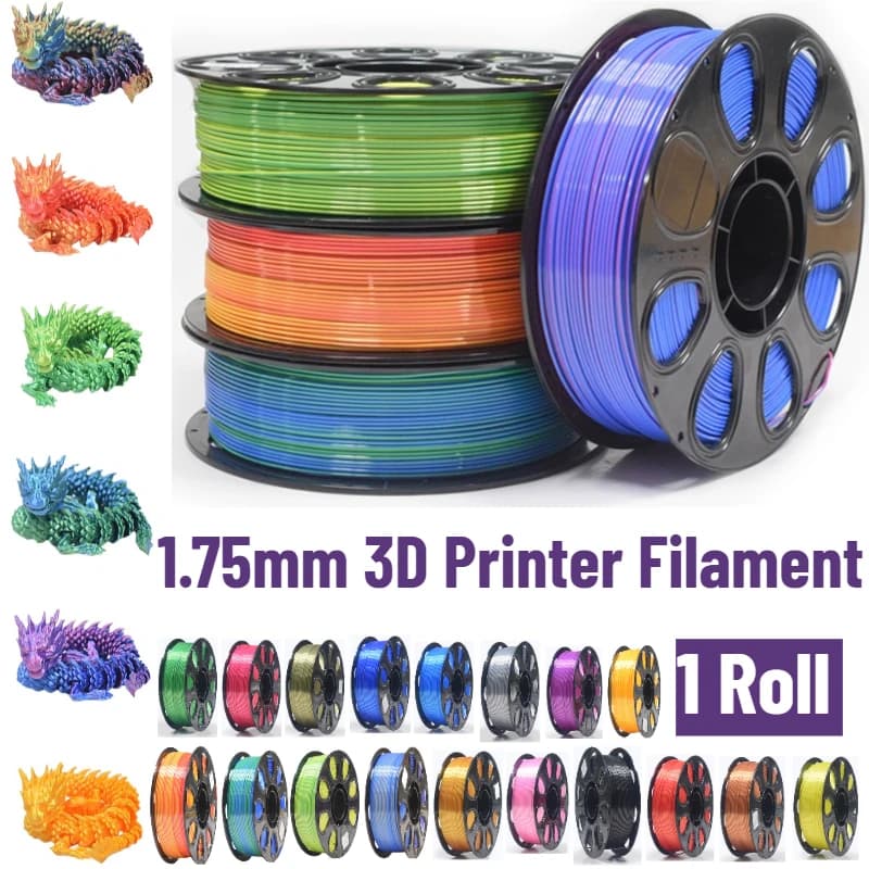 1 PLA Filament Roll 1.75mm for 3D Printer, Dimensional Accuracy +/- 0.02mm, 1KG Coil, White/Grigio/Rosso/Blu/Verde/Arancione