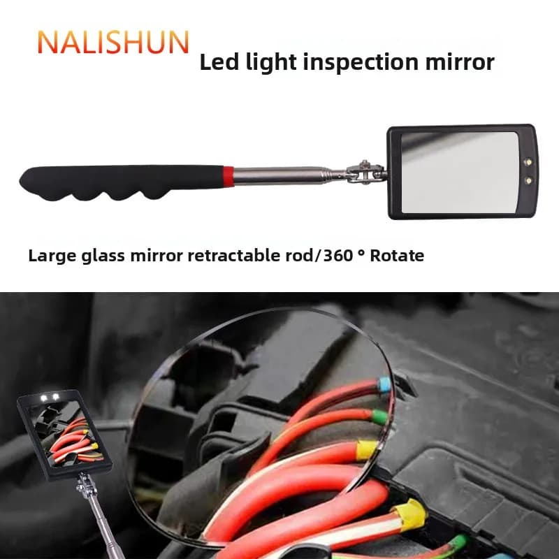 Specchio d'Ispezione per Auto LED Telescopico con Luce, Specchio Quadrato Pieghevole Regolabile con Testa Girevole per Ispezione Sottoscocca