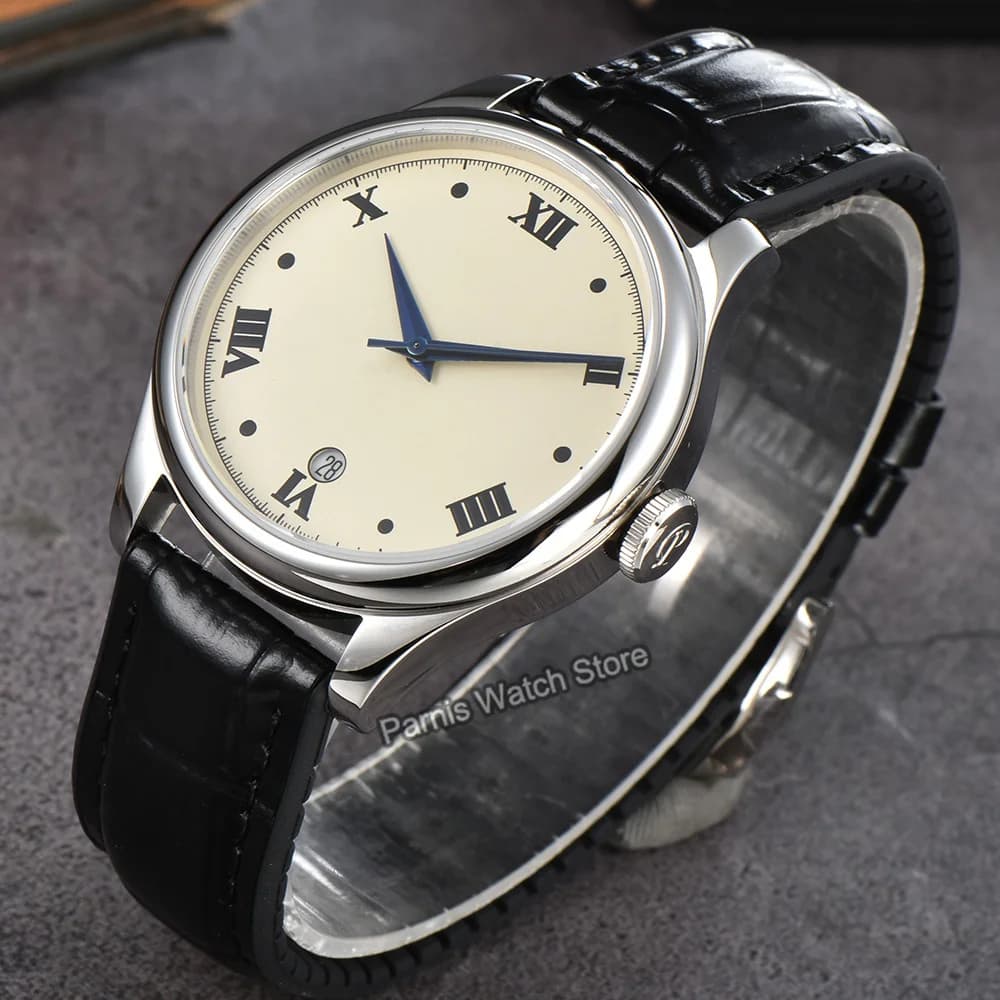 Parnis 38mm Beige Dial Mechanical Automatic Men Watch Sapphire Crystal Wristwatch