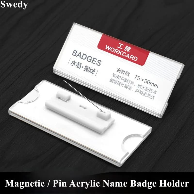 5 Pezzi Porta Badge Magnetici Kit Etichette Segno Acrilico Trasparente Etichetta Nome Lavoro Etichette Nome Affari Pin ID Badge Holder Cover