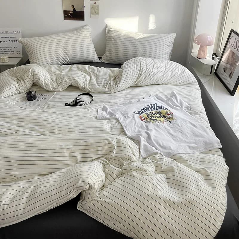 Set copripiumino a righe Set biancheria da letto Set lenzuola Copripiumino Set copripiumino Set copripiumino Queen Size INS Set piumino