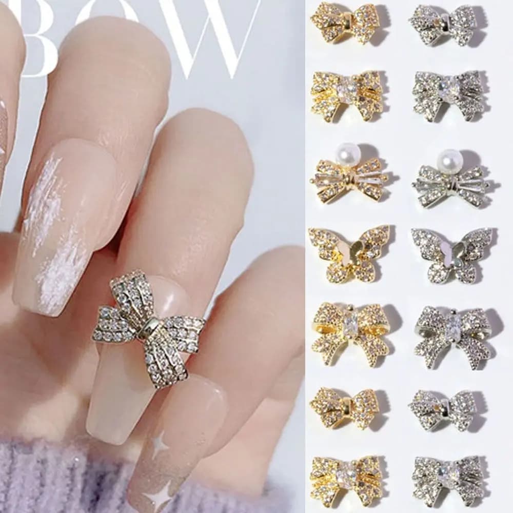 Decorazioni per Unghie con Fiocchi in Cristallo, Perle e Diamanti, Strass per Manicure, Gioielli per Unghie a Forma di Farfalla, Decorazioni Fai-da-Te per Nail Art
