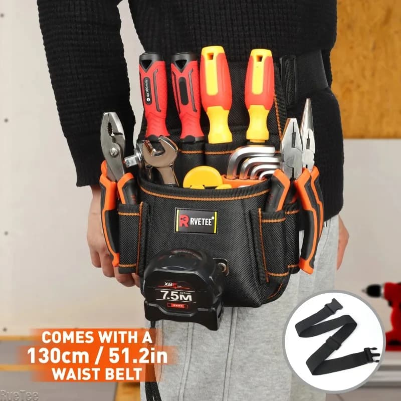 Thickened Portable Tool Belt Pouch Bag 8 Plug Positions with Belt Tape Measure Hook for Electrician Tools Organizer Tool Bag