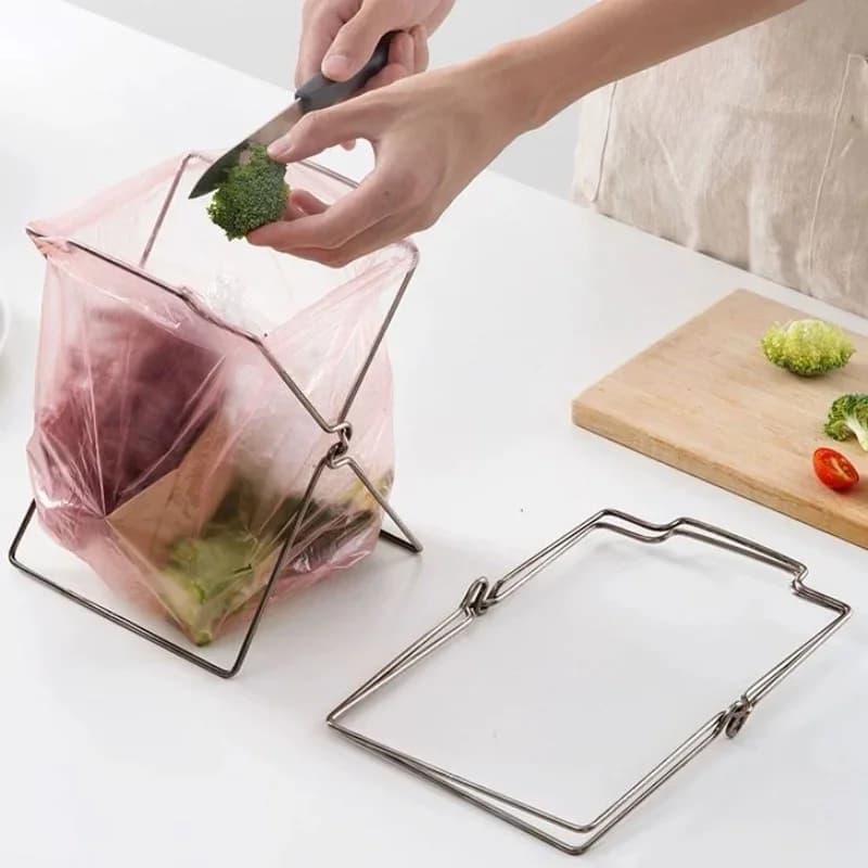 1/2/3pcs Stainless Steel Trash Bag Holder Freestanding Reusable Kitchen Waste Rack Open Frame Foldable Waste Bags Holder