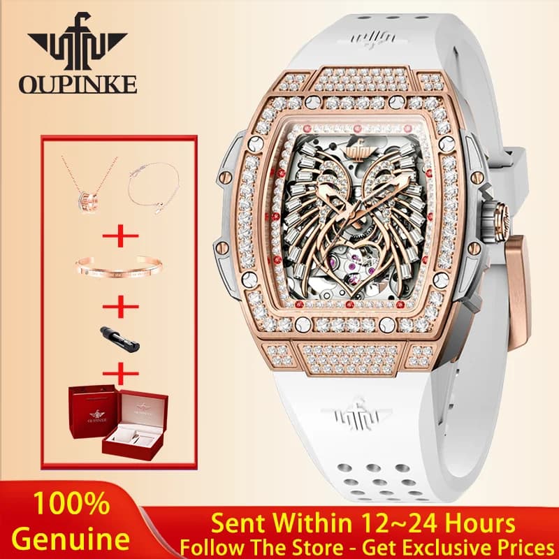 OUPINKE Orologio da Donna di Lusso di Alta Gamma, Articolo di Moda, Orologio Meccanico Automatico Originale con Vetro Zaffiro e Diamanti, Orologio da Ragazza 3225