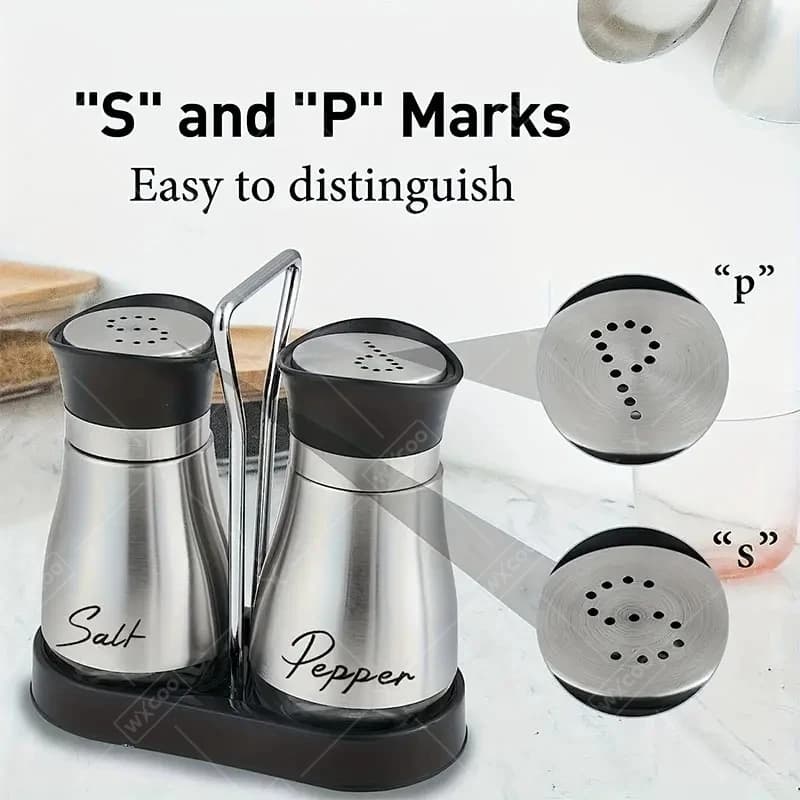 Kitchen Glass Spice Bottle Set Adjustable Refillable Salt and Pepper Shakers with Shelf Spice Dispenser with Pour Holes