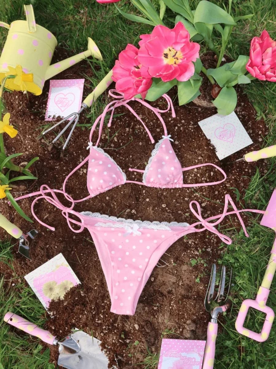 Costume da bagno bikini da donna sexy a due pezzi con laccetti e stampa floreale, stile Y2K, per la spiaggia