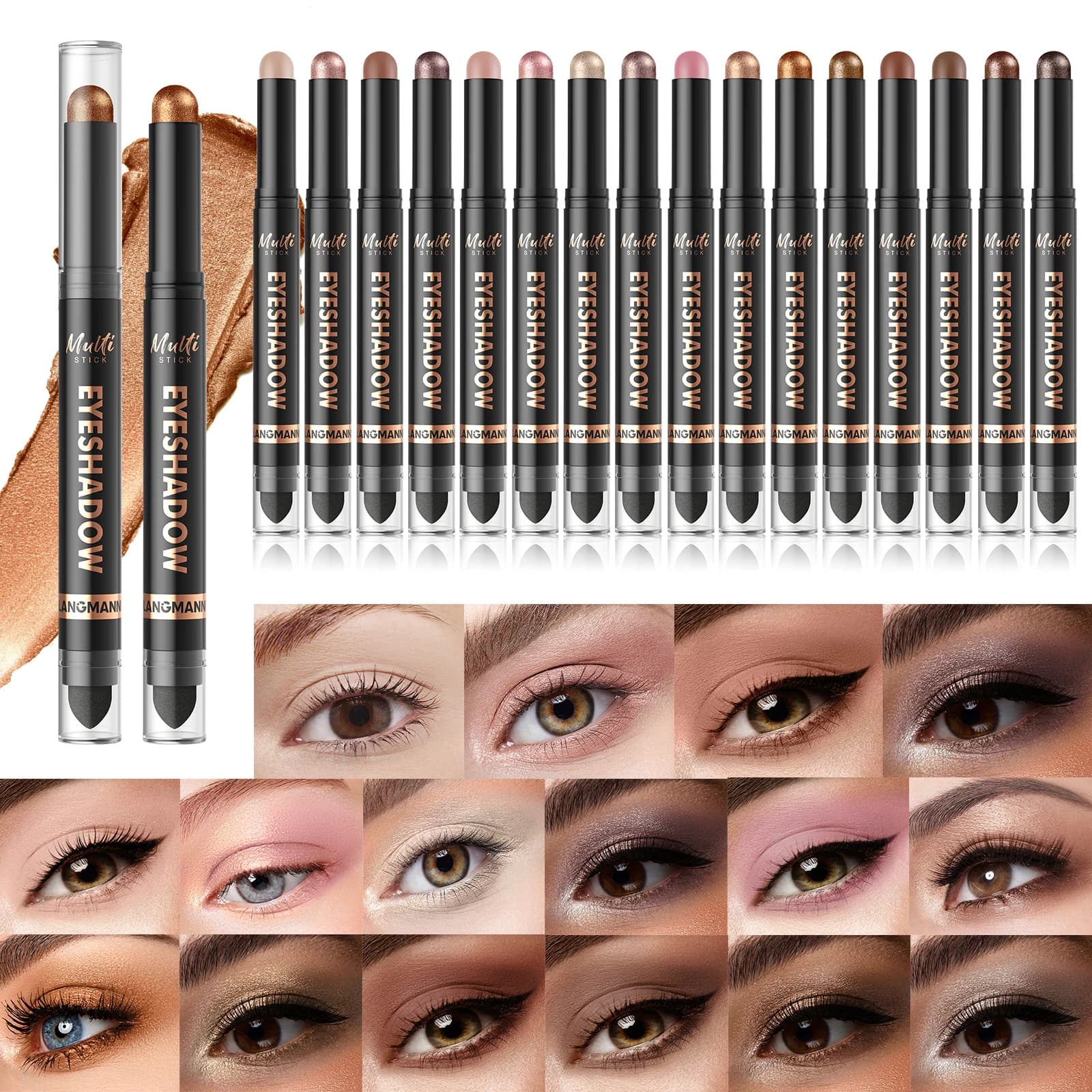 Ombretto in stick multifunzionale a doppia testa, lucido, facile da applicare, liscio, duraturo, effetto trucco naturale