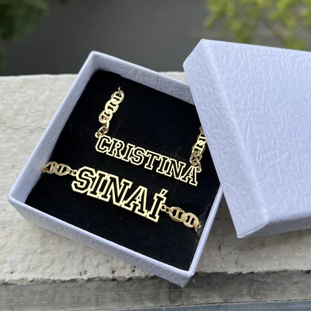 DUOYING Custom Name Hollow Necklace Hip-Hop Gold Letter Bracelet With Flat Clip Chain Stainless Steel Jewelry Set