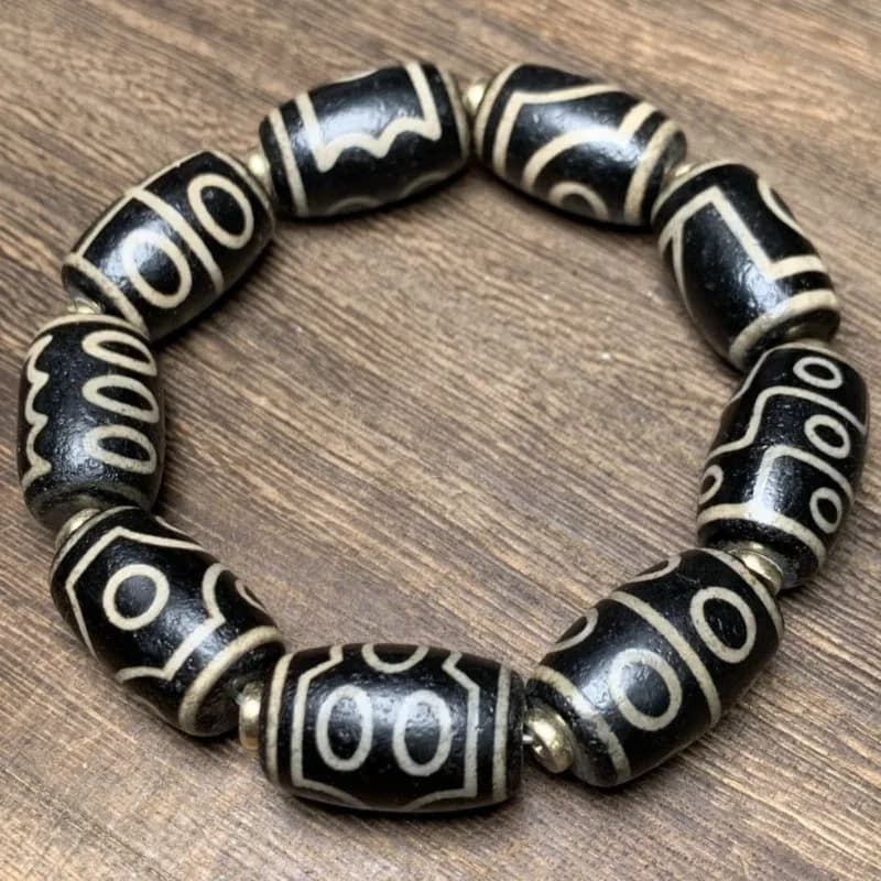 New Dzi Pearls in Agata, Denti di Tigre Nobili, Bracelet with Pumpkin Pattern of God of Riches