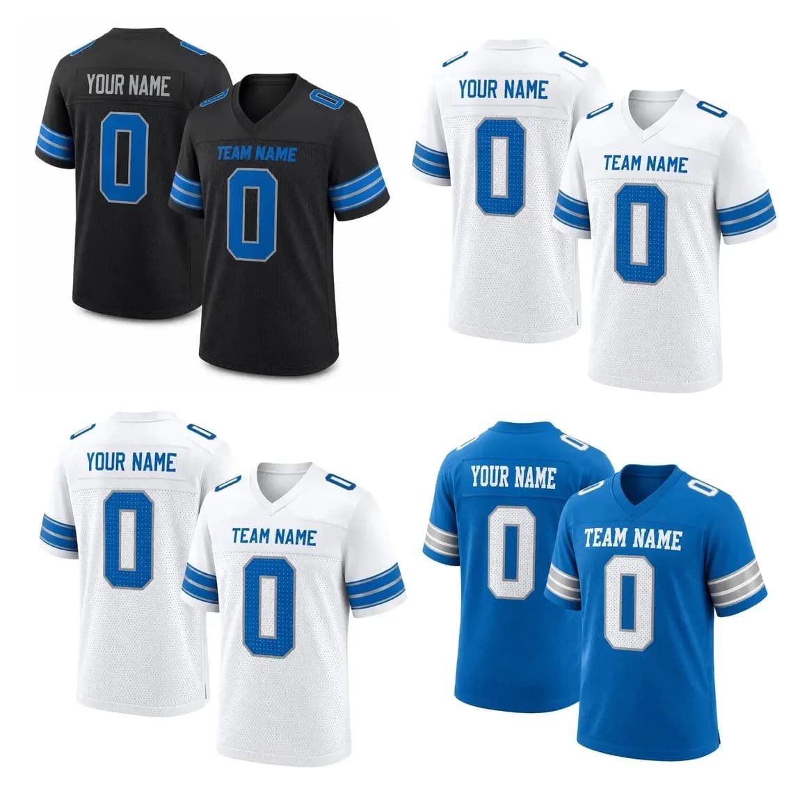 Detroit Football Jersey, Hybrid Mesh V-Neck Shirt, Custom Name Number Gift，Short Sleeve Summer Unisex T-shirt
