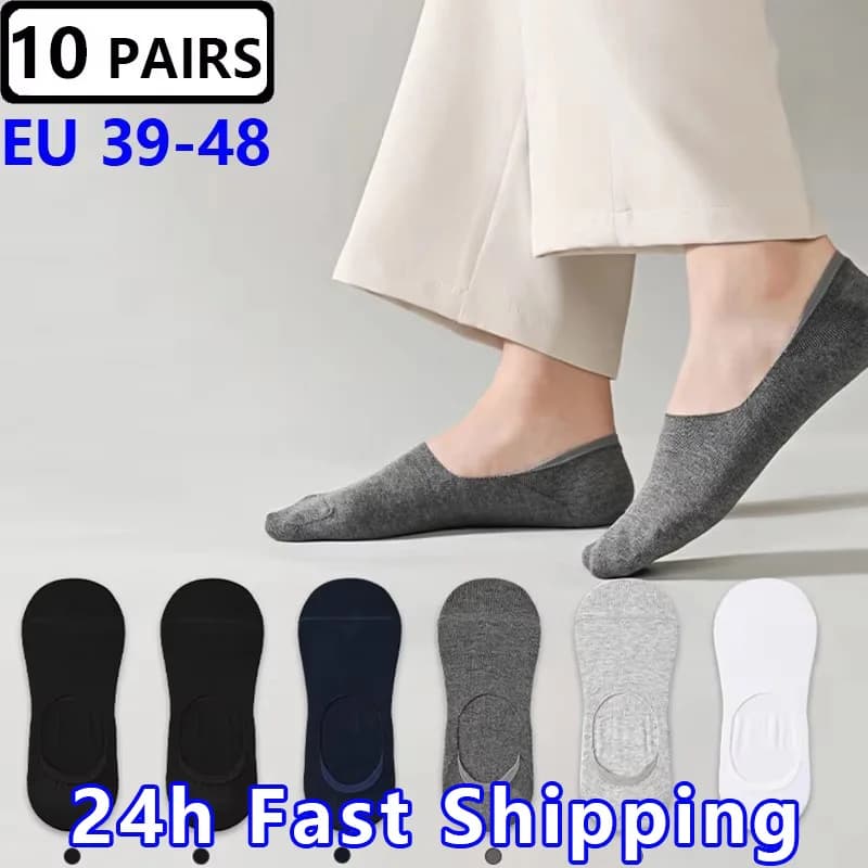 20 PZ = 10 PAIA/pacco Invisibile Uomo Grande Grande Plus Size 46,47,48 Calzini da barca Uomo Traspirante Resistente agli odori Cotone Calzini maschili Meias