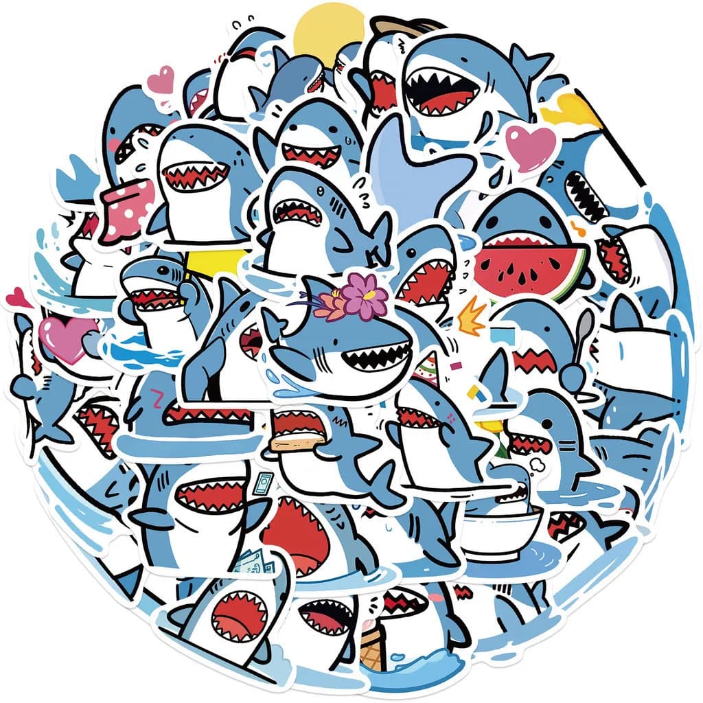 50 Pezzi Adesivi Graffiti a Forma di Squalo Blu Cartoon per Casco, Bicicletta, Diario, Astuccio - Papery Pop Store