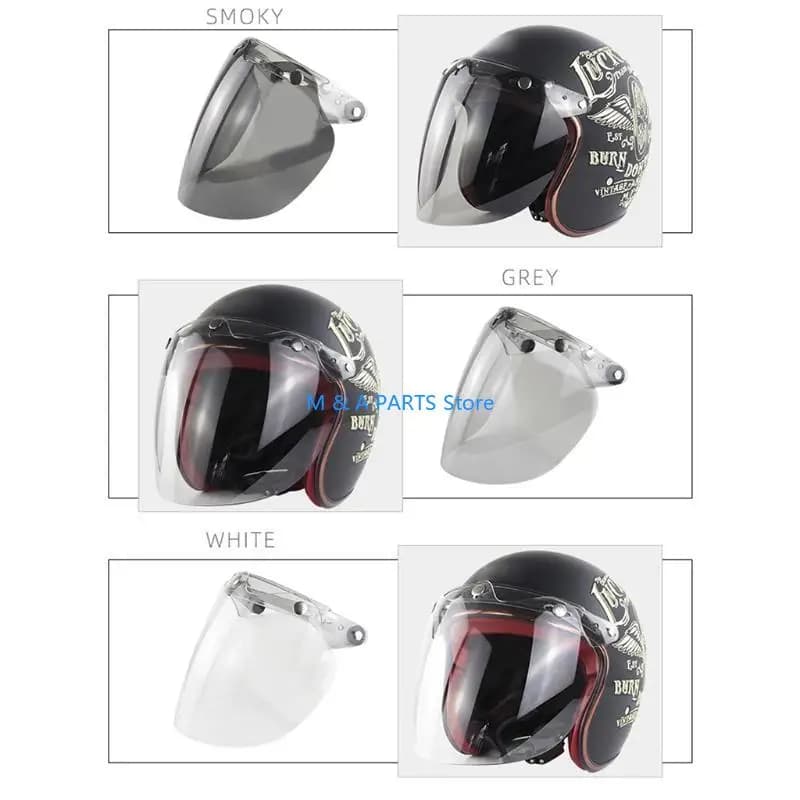 U1jf Universal Open Face Retro Visor Visor Odorless Lens 3-Snap Shield Visor Design