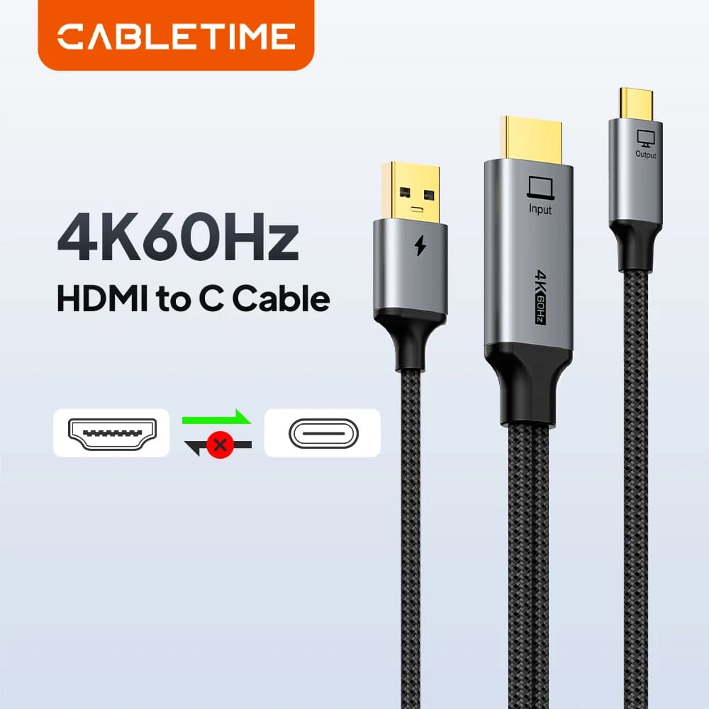 CABLETIME cable from HDMI to USB C 4K60Hz with Nintendo Switch PS3/4/5 Gaming Console Stable Marker with USB C Power Supply
