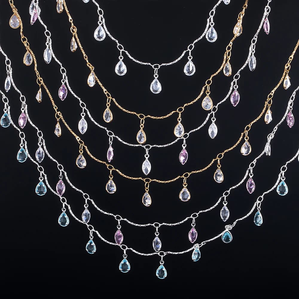 Catene di rame zircone da 0,5/1/2 metri Catene a forma di goccia d'acqua Catena fatta a mano per gioielli fai da te Creazione di accessori per braccialetti collana