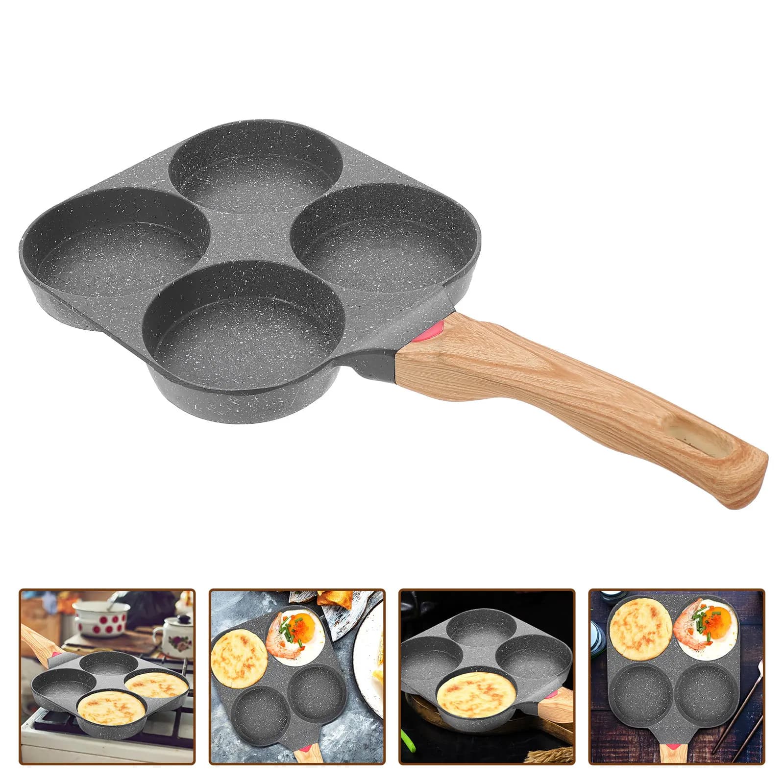 Padella Antiaderente Multifunzione 4 Scomparti con Indicatore di Temperatura per Uova, Pancake, Bacon e Hamburger - Perfetta per la Colazione e la Cucina Domestica