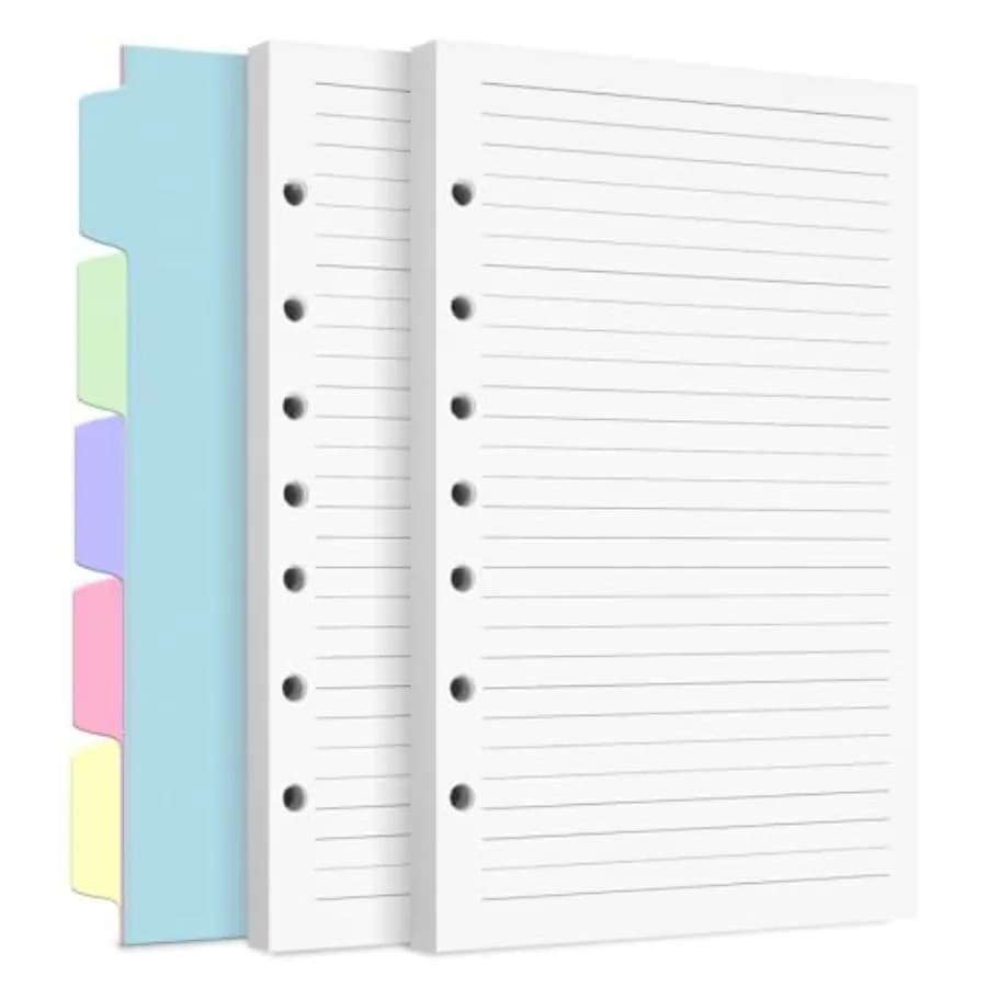A5 Refill Paper, 7-Hole Planner Inserts for A5 Binder Budget Planner Journals Notebook, Loose Leaf Lined Paper with Binder Divi