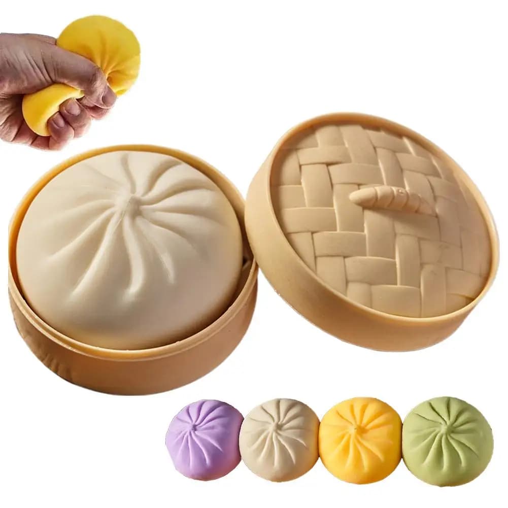 Palline Antistress a Forma di Raviolo, Giocattolo Sensoriale Fidget, Simulazione Cibo con Mini Vaporiera, Pallina Spremibile per Alleviare lo Stress