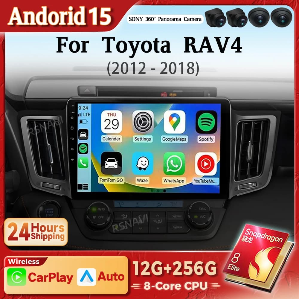 Android 15 Carplay Auto Autoradio Lettore Multimediale Per Toyota RAV4 4 XA40 5 XA50 2012 - 2018 Autoradio Stereo 2din Snapdragon
