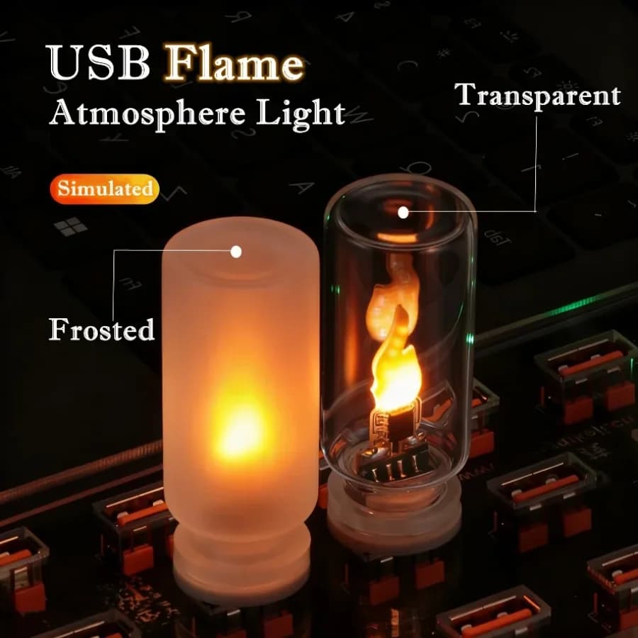 Luci Notturne a LED con Fiamma Sfarfallante USB, Candele in Vetro Satinato Trasparente, Fiamma Simulata per Auto, Casa, Stanza, Laptop, PC, Decorazione Festiva