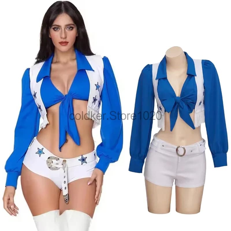 Cheerleader Costume for Women, Cheerleading Sport Uniform for Adults, Sexy Set with Tops and Shorts, Halloween Clothing