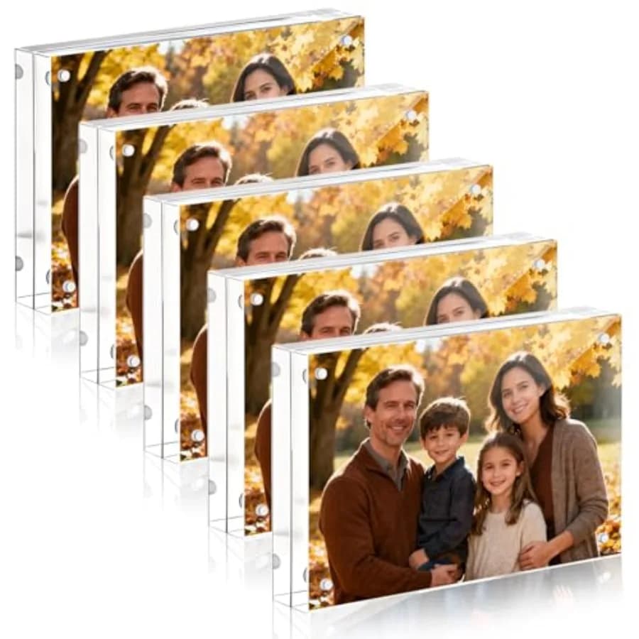5 Pack 4 x 6 Acrylic Picture Frames, Double Sided Magnetic Photo Frames Self Standing Frameless Transparent for Desktop Display