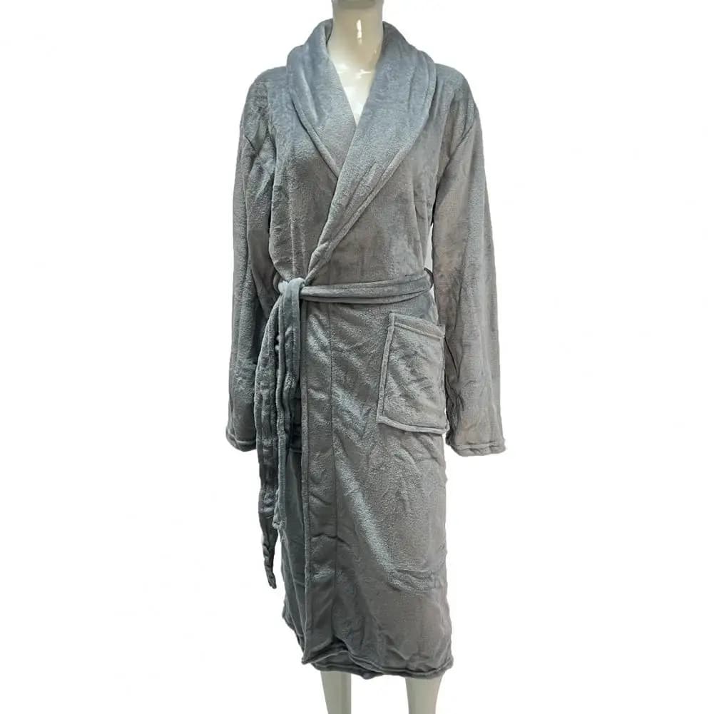 Accappatoio da donna in flanella spessa e calda in pile con tasche Pigiama invernale Camicia da notte lunga in morbido peluche