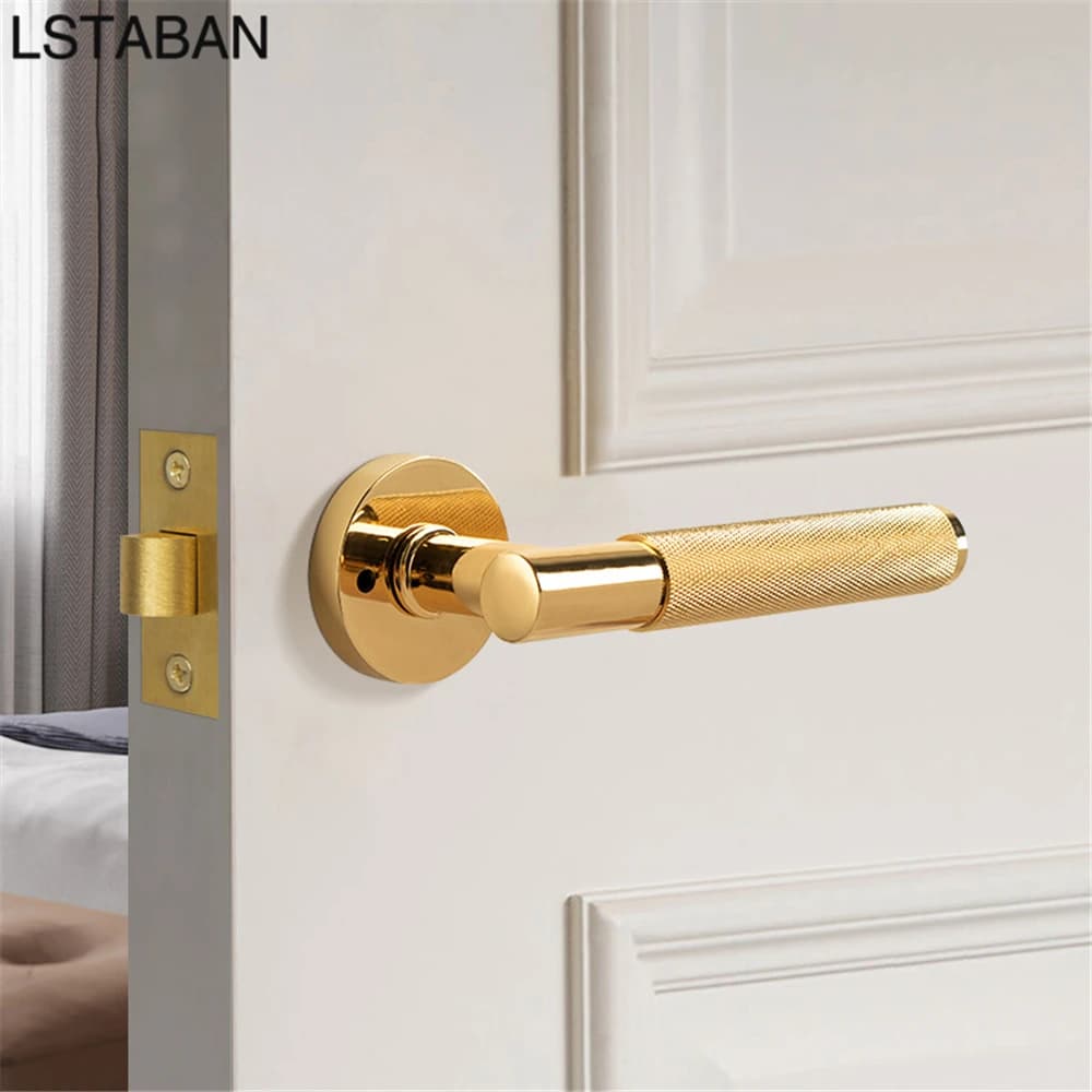 Set di leve per porta con serratura divisa in ottone massiccio serratura per passaggio privacy zigrinata manopole hardware per serratura meccanica per bagno interno in rame puro