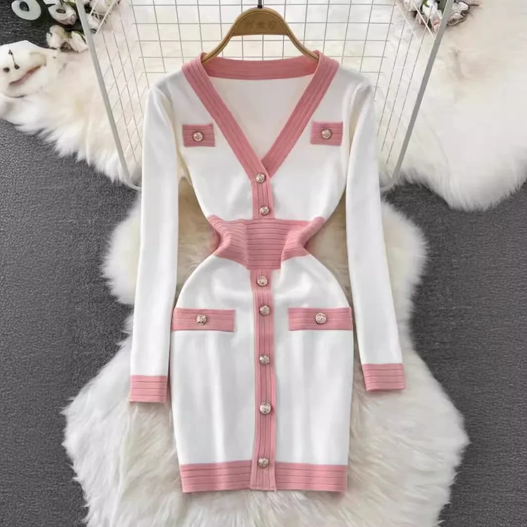 Women's Women's Women's Long Sleeve Slim Dress Sexy Korean Fashion Casual Robe Femme