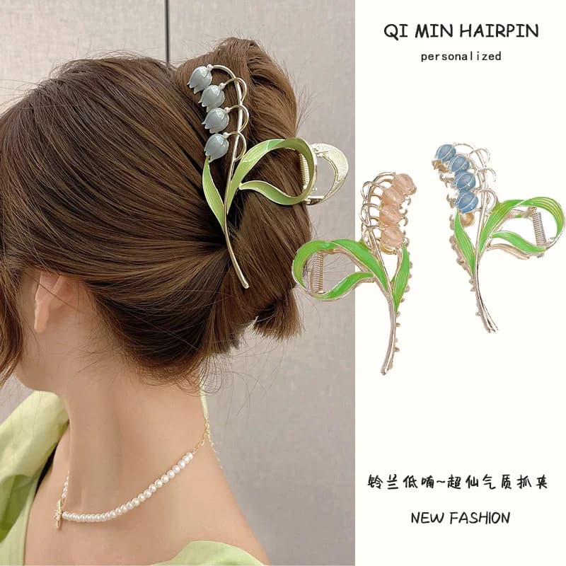 1Pcs Bell Orchid Flowers Super Fairy Temperament Hair Accessories, Large Premium Feeling Scratch Clip, Autumn Hundred Shark Clip