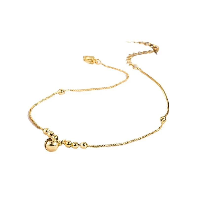 Gold Color Plated Anklets for Women Little Bells and Bead Charm Foot Leg Chain Link Bracelet Beach Accessories Jewelry