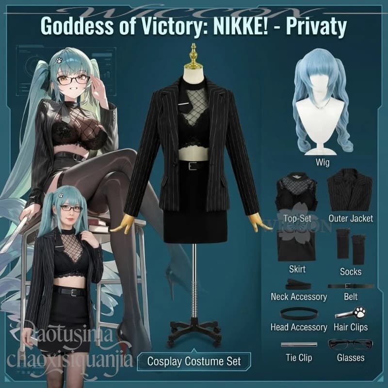 Privaty Sharp Lesson New Event Outfit Black Striped Suit Mini Dress Sexy Lingerie Wigs Cos Anime GODDESSS Game VICTORYSS Cosplay