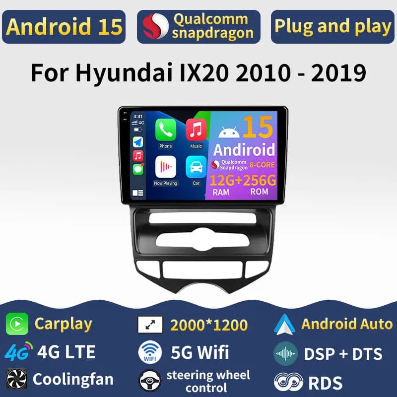 Android 15 Carplay For Hyundai IX20 2010 - 2019 AT AC GPS Multimedia Video 4G LTE Car Radio Player WIFI Audio Auto Navigation BT