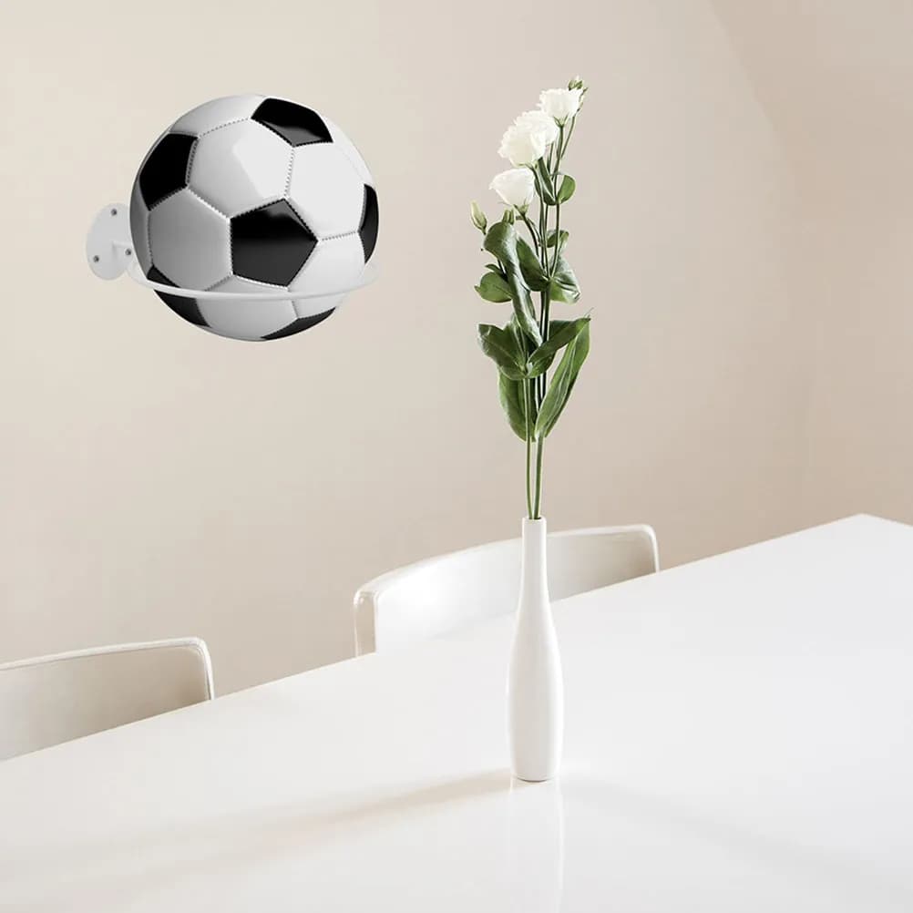 Wall mount for sports balloon display, 4 pieces, for basketball, football, volleyball, rugby, white, robust, organizational shelf