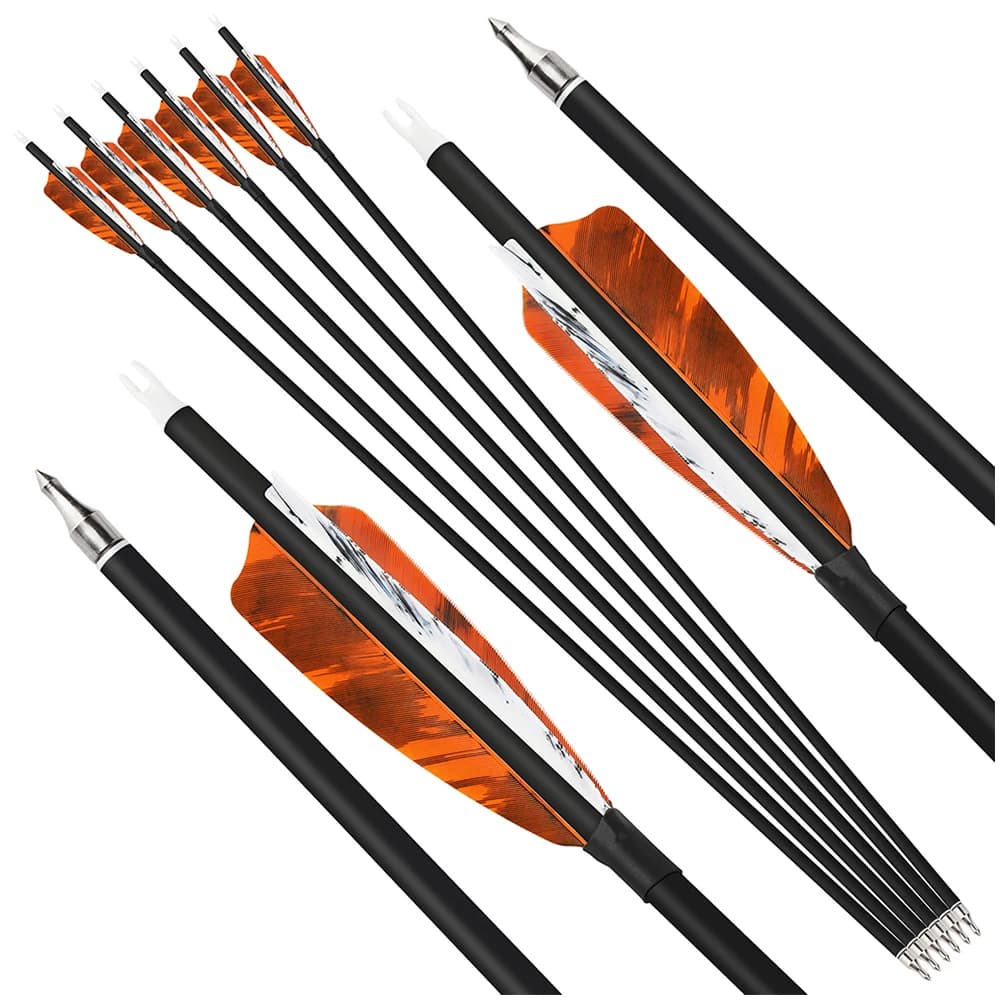 6/12 Pezzi Frecce in Carbonio Misto da 30 Pollici, Spine 500, ID 6.2mm, OD 7.8mm, 8 Colori per Tiro con l'Arco, Pratica e Caccia