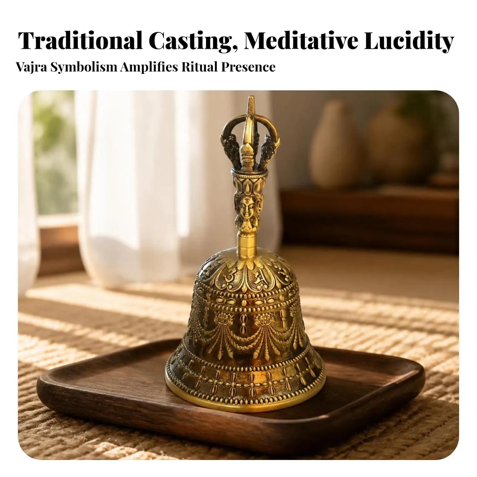 Tibetan Ritual Bell Brass Handbell for Meditation Five Pronged Vajra Bell Religious Altar Decor Gift