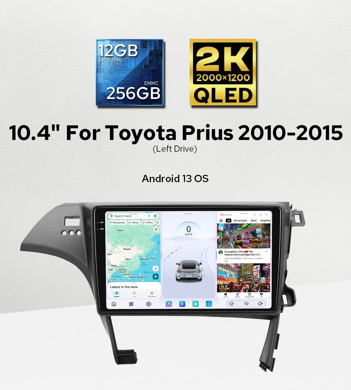 Joying 10.4 "Android 13 Autoradio Stereo Sostituzione Lettore Audio Multimediale Per Toyota Prius 2010-2015 Sinistra Drive Plug and Play