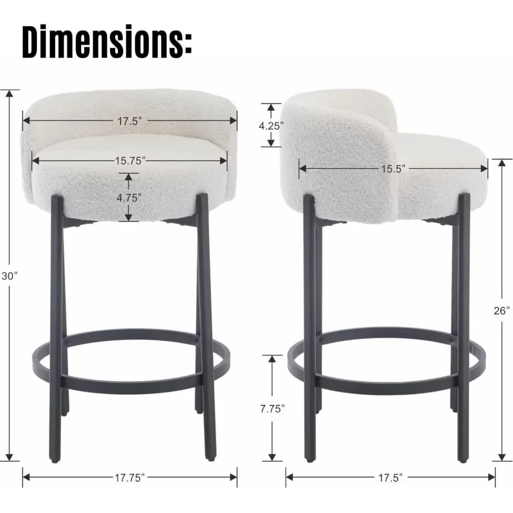 Bestseller: Set di 2 Sgabelli Moderni Sherpa Altezza Bancone, Sgabelli Imbottiti con Gambe in Metallo Nero e Poggiapiedi per Cucina e Sala da Pranzo