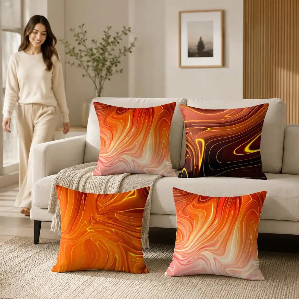 Liquid Marbling Paint Cushion Cover Silky Short Plush Invisible Zipper Dustproof Sofa Pillow Case For Home Decor