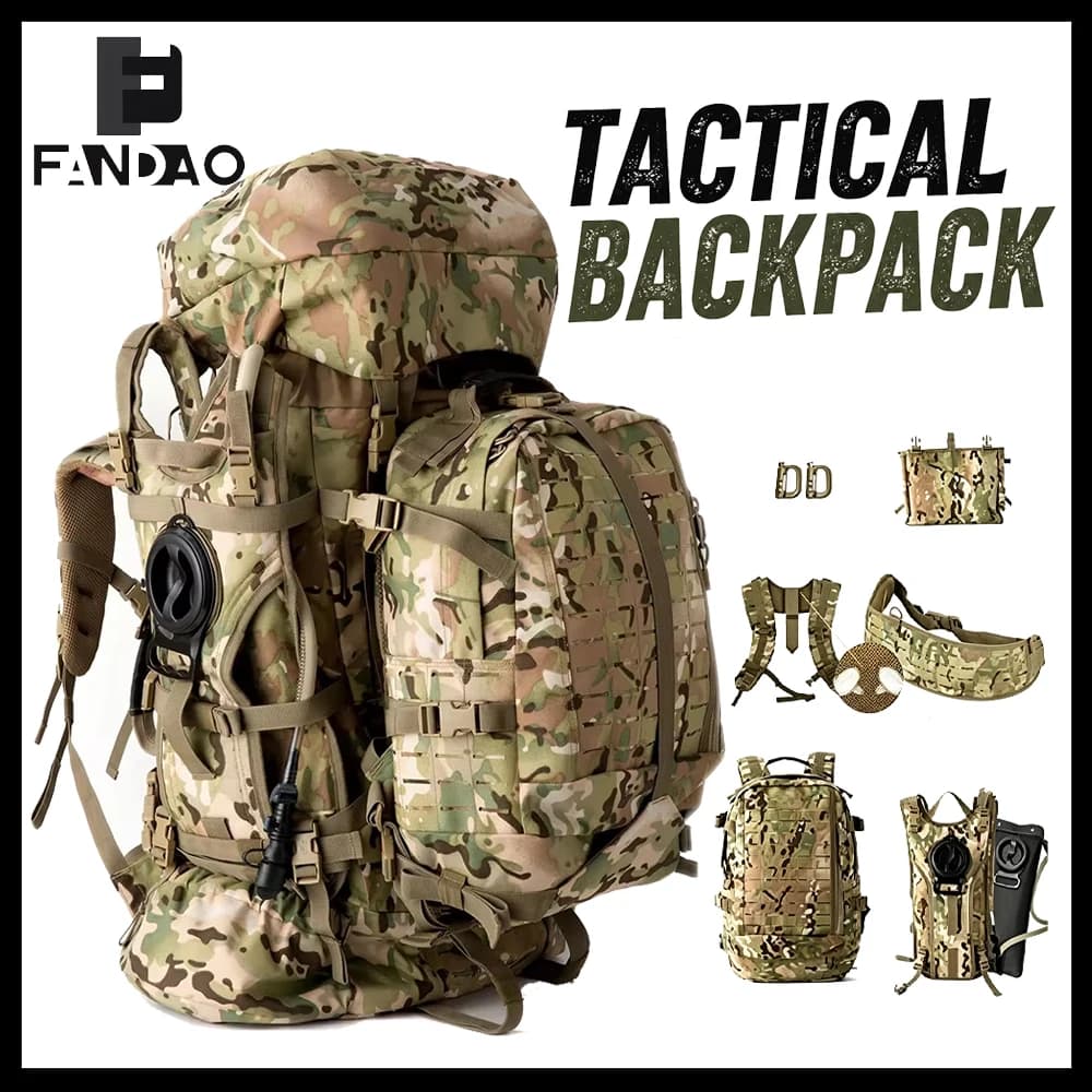 Zaino Tattico 100L Airsoft 1000D Mimetico Impermeabile con Sacca Idratazione e Tasca Radio per Campeggio e Alpinismo