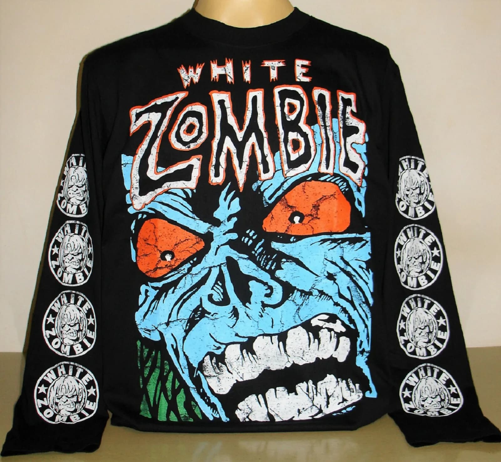 Bianco ZombieRob Retro Street Rock Pop Band Bianco Zombie Manica lunga T-shirt da uomo e da donna Harajuku Y2K Top Abbigliamento da uomo