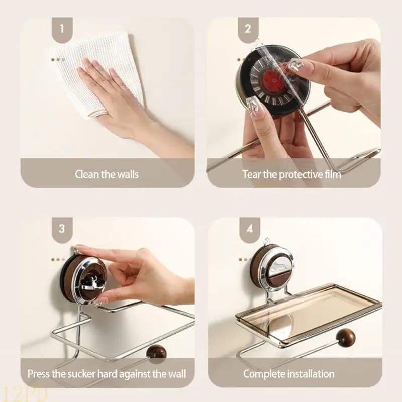 12PD Rustproof Bathroom Wall Suction Cup Adhesive Mount Plastic Stainless Steel Toilet Paper Holder