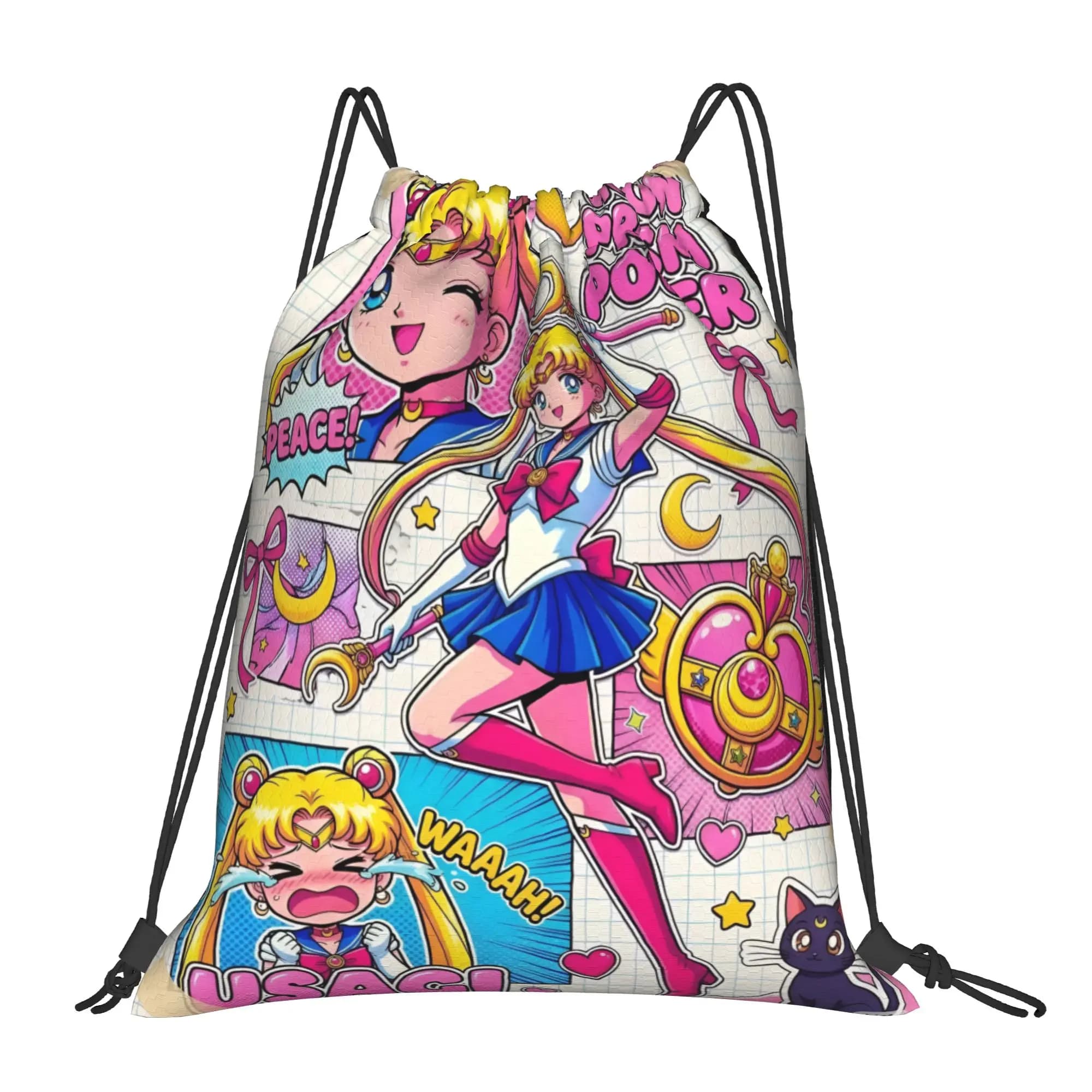 Zaini con coulisse personalizzati S-Sailors Moons per uomo e donna, leggeri, per palestra, sport, yoga, con design anime Serenity