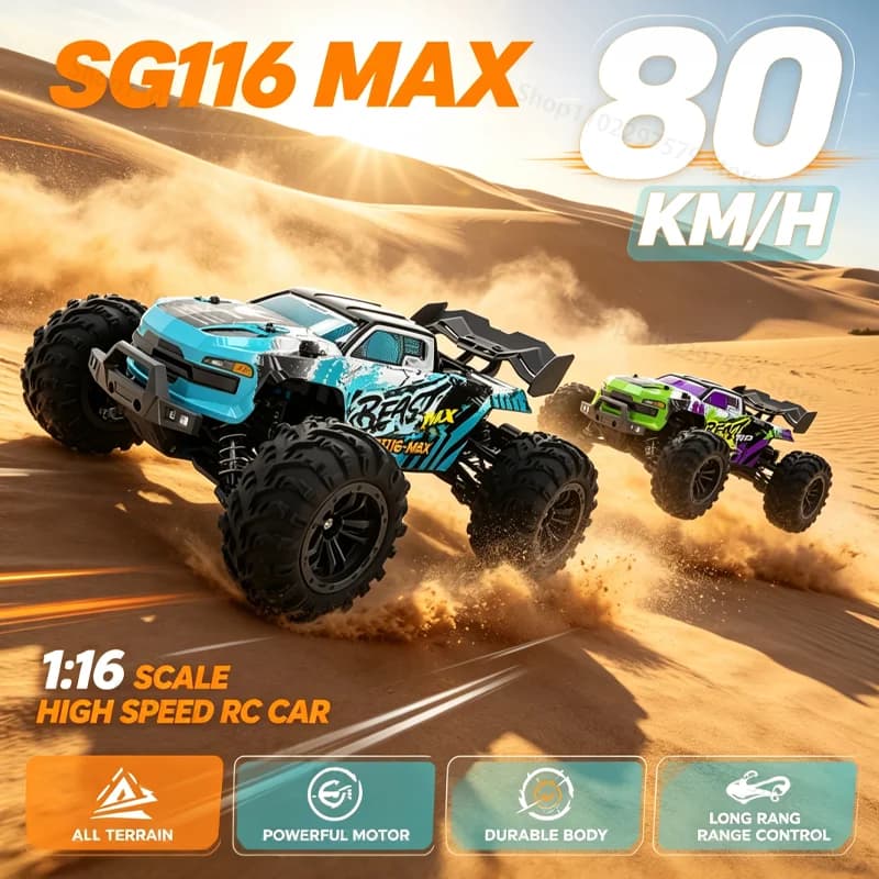 SG116‑MAX/PRO 4WD Remote Control Off‑Road Truck 1:16 Brushless Power 40‑80KM/H High Speed RC Drift Racing Toy Gift for Kid Adult