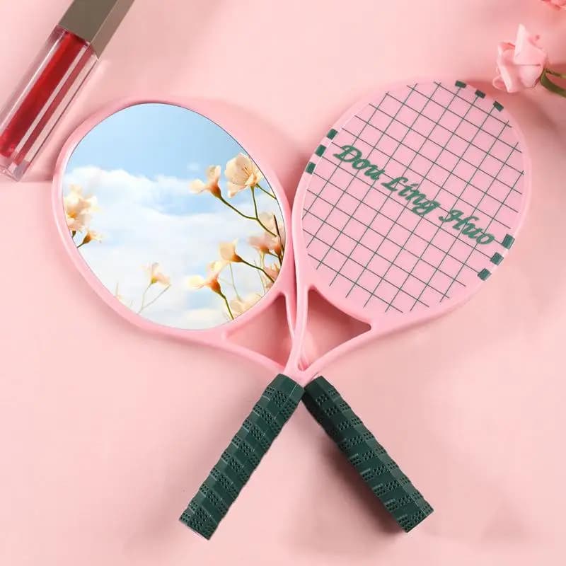 Portable tennis racket makeup mirror, hand mirror for SPA, beauty salon, compact cosmetic mirror with handle for women.