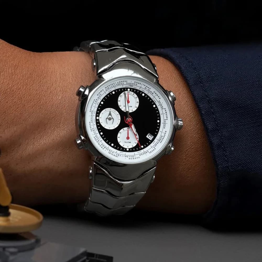 Orologio da Uomo Classico Creativo Alien Nero Y2K Multifunzione a Sei Lancette al Quarzo con Quadrante Unico e Speciale a Forma di Lama