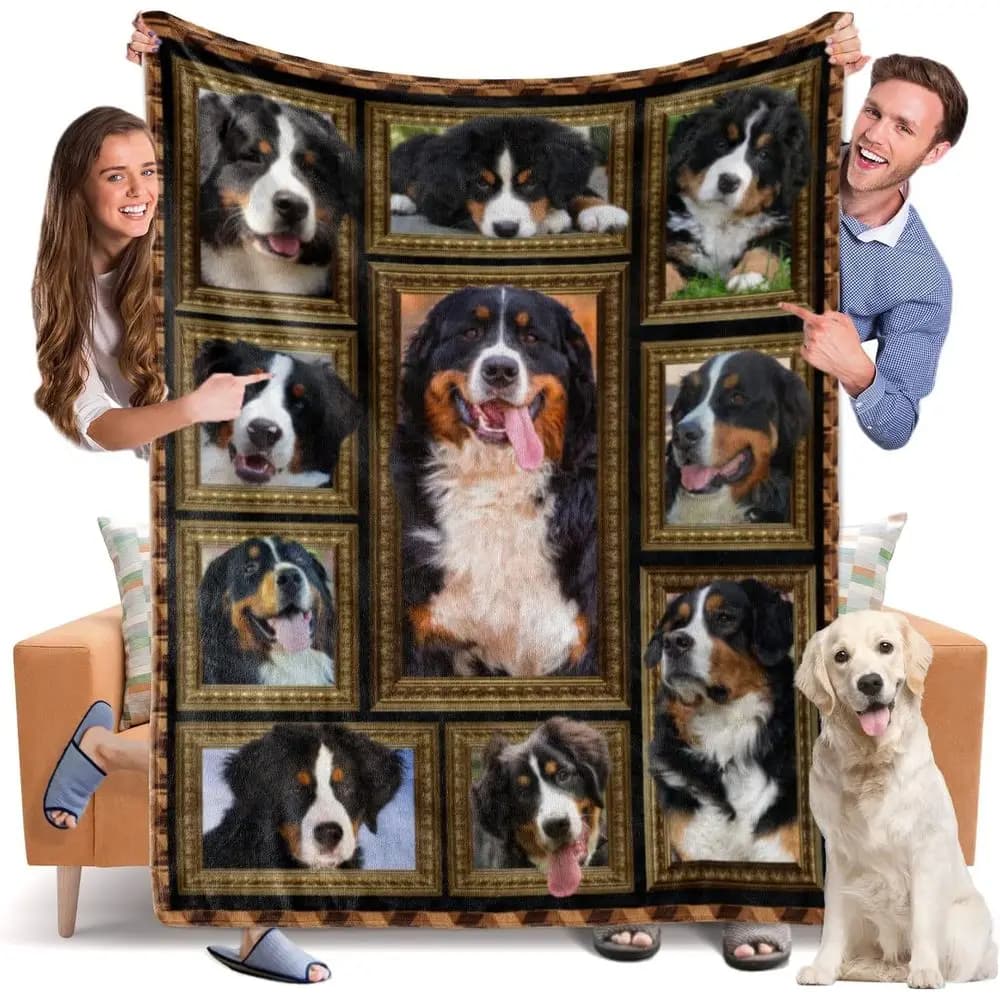Coperta con Motivo Cane Bernese, Coperta Calda e Accogliente per Viaggi o Divano, Regalo per Amanti dei Cani