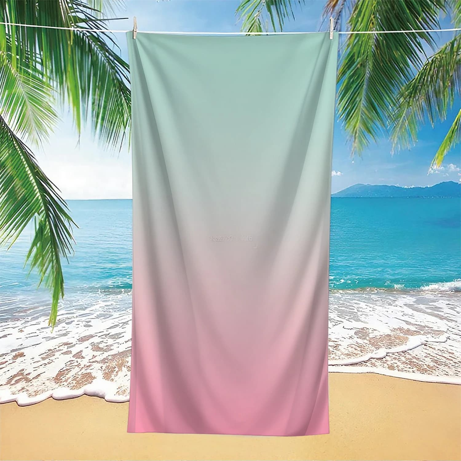 Asciugamano da spiaggia sfumato da verde menta a rosa - Microfibra super morbida, asciugatura rapida, design morbido e delicato per viaggi, yoga, campeggio