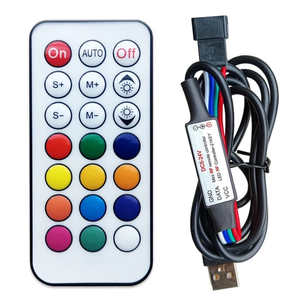 DC5-24V 21Key USB/DC Led Controller Mini Pixel Dimmer 3Pin 4Pin For WS2812/WS2811/SK6812 Strip Light RF Remote Wireles Control